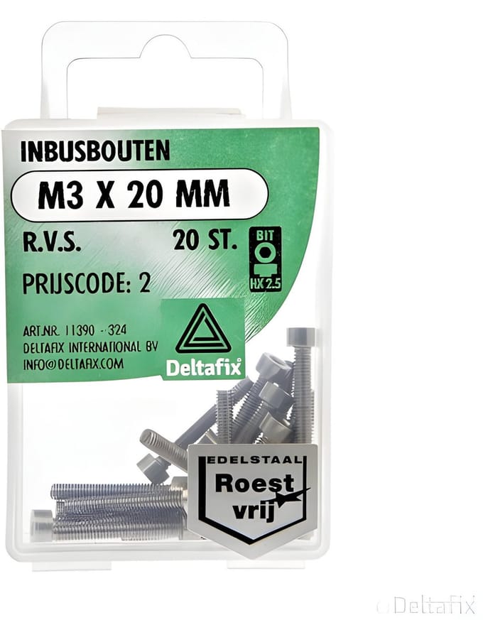 Deltafix - Inbusbout m3x20mm rvs 20st
