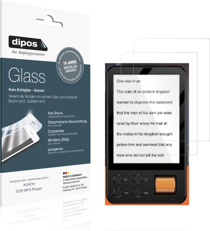 dipos – 2x Pantserfolie geschikt voor AGXOV D28 MP3-Player | 9H Screenprotector