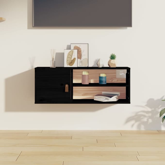 vidaXL - Wandkast - 80x30x30 - cm - massief - grenenhout - zwart