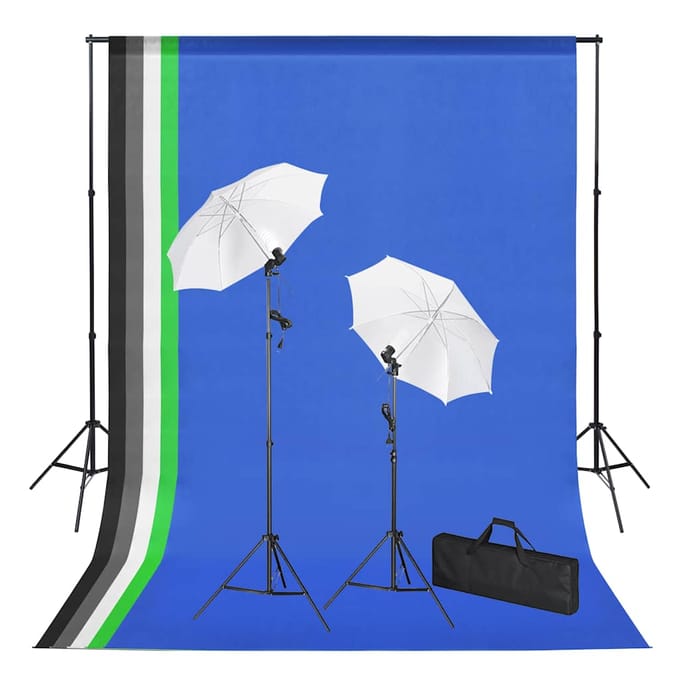 vidaXL - Fotostudioset - met - achtergronden, - lampen - en - paraplu's