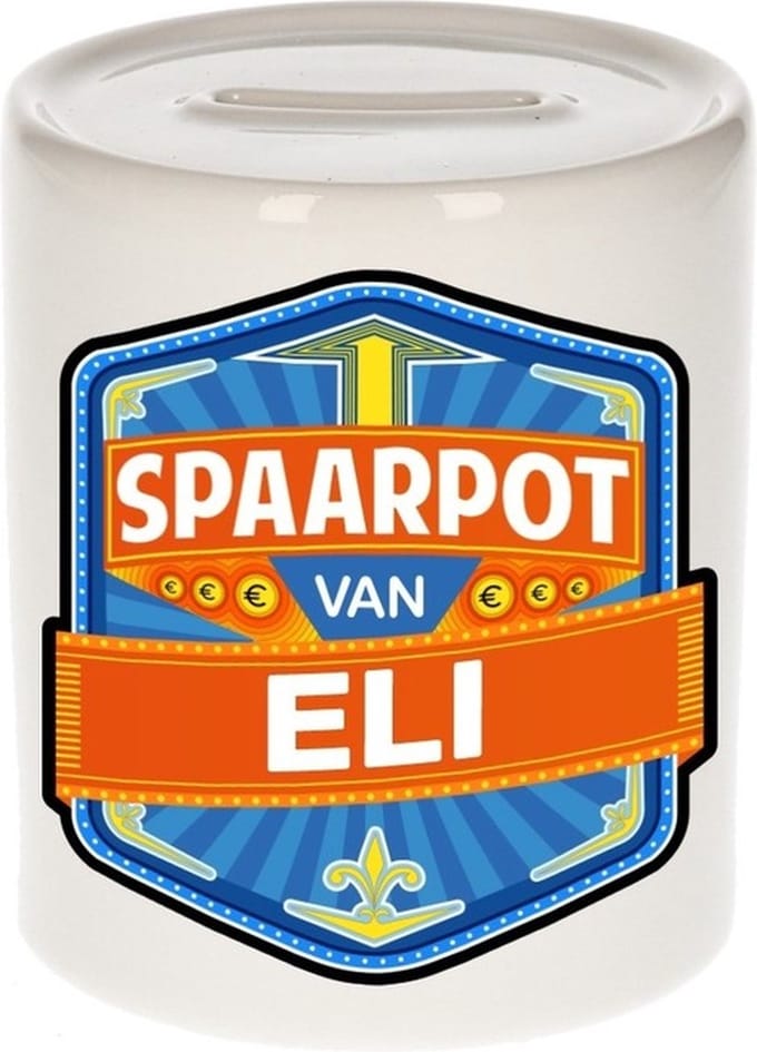Bellatio Decorations Kinder spaarpot met naam - Eli - keramiek - met dop - wit - Sparen - Spaargeld van Eli
