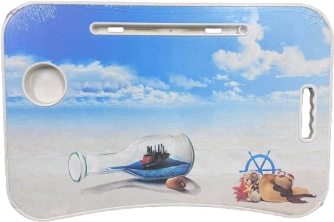 BORVAT® - Laptoptafel Kinderen – Nautisch Design – Licht & Inklapbaar met Bekerhouder & Tablethouder