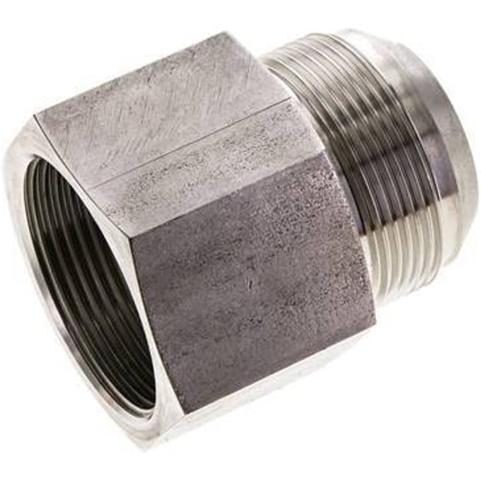 JIC Verloopnippel G1 1/2''-Binnendraad X UN 1-7/8''-12 Buitendraad RVS 105bar