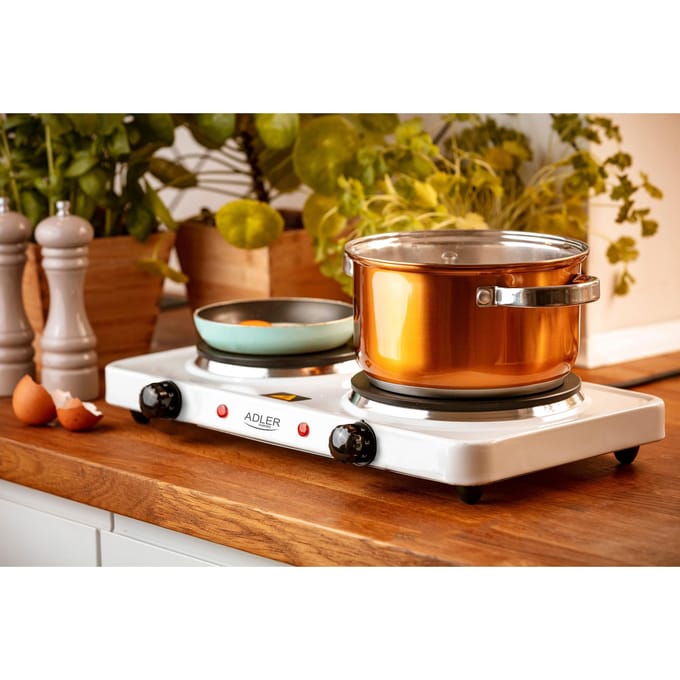Dubbele brander 2500W elektrische kookplaat, temperatuurregeling, compact, wit, stabiele structuur