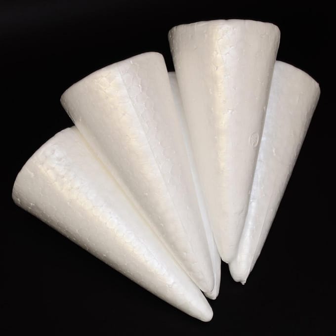 5x mousse de polystyrène en forme de cône solide blanc pour bricolage, ornements artisanaux as described blanc