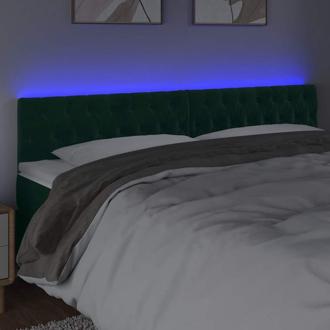 vidaXL - Hoofdbord - LED - 200x7x78/88 - cm - fluweel - donkergroen