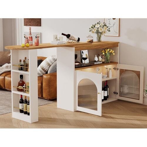 ModernLuxe Dressoir、Draaibare en uittrekbare barkast met LED - grote opbergruimte - eigentijdse stijl - Wit