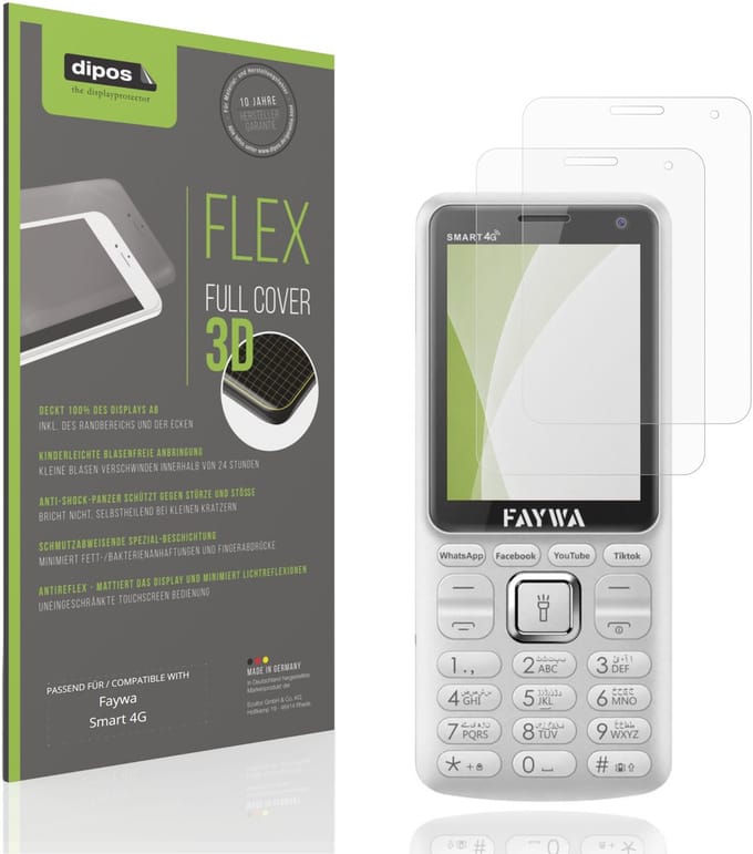 dipos FLEX – 2x Matte Screenprotector geschikt voor Faywa Smart 4G | Volledige Schermbescherming | Case-Friendly