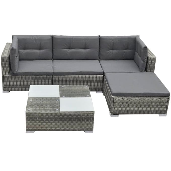 vidaXL - 5-delige - Loungeset - met - kussens - poly - rattan - grijs