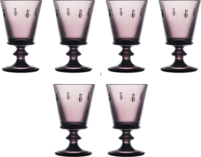 La Rochère Bee - wijnglas - bijtjes - paars - handgeblazen - set van 6 - H 14 cm