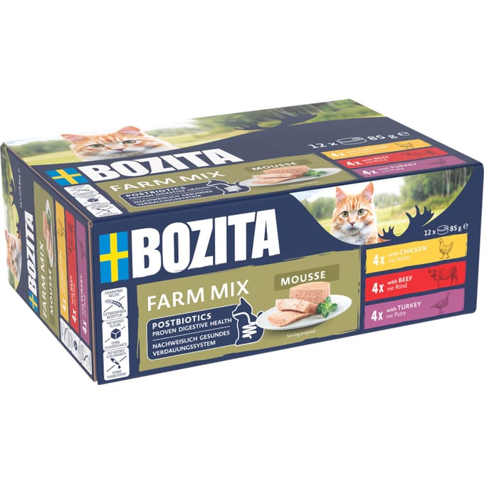 12x85g Bozita Mousse Mixed Farm natvoer voor katten