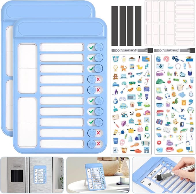 Famanu - Magnetisch checklistbord set van 2 – Chores slider chart – Routine beloning schema voor koelkast