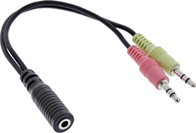 2x 3,5mm > 3,5mm 4-polig headset adapter OMTP - zwart - 0,15 meter