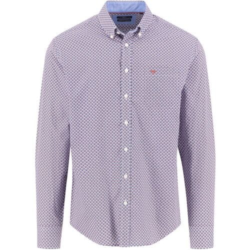Fynch-Hatton Overhemd Combi Squares Dot Fantasy Berry-Blue / male