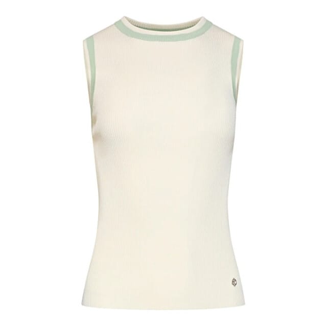 Smashed Lemon Mouwloze Rib Top Met Contrasterende Boorden | Off White - Soft Green
