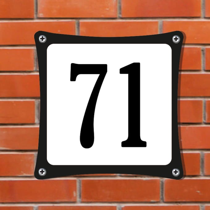 Decoporta Huisnummerbord Emaille-Look - Nummer 71 - Standaard - 10 x 10 cm | incl. schroeven
