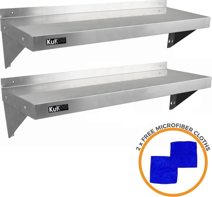 Wandschap - rvs - 125cm x 30cm - 2 stuks