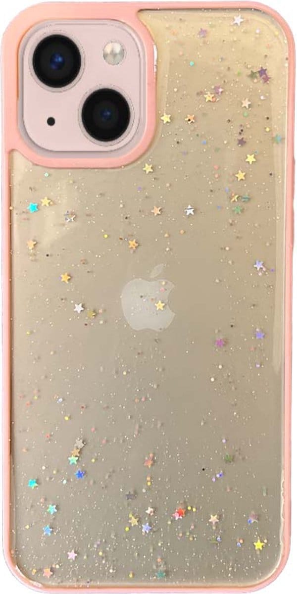 Smartphonica iPhone 13 Mini TPU hoesje doorzichtig met glitters - Roze geschikt voor iPhone 13 Mini