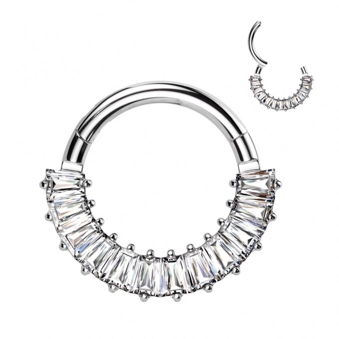 Piercing titanium 12lined Baguette clicker ring 1.2x8 - zilver - LMPiercings