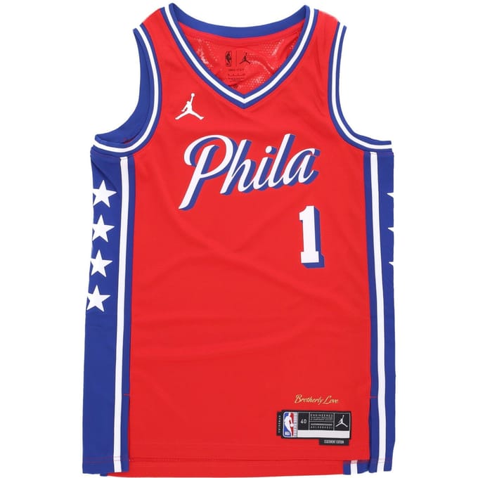 Basketbaltanktop voor heren Nba Statement Edition 22 Dri-fit Swingman Jersey nr. 1 James Harden Phi76e Universiteit rood