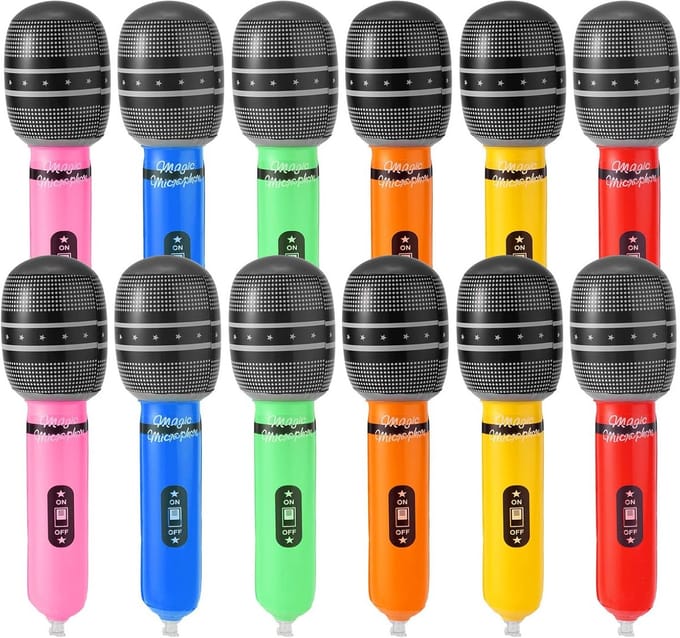 12 Stuks Opblaasbare Microfoons voor Feestjes en Karaoke - Kleurrijk