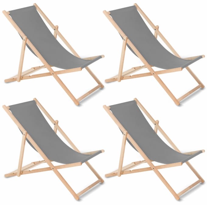 GreenBlue - Set van 4 stuks strandstoel Houten ligstoel Beukenhout Drie verstelbare rugleuningposities Grijs