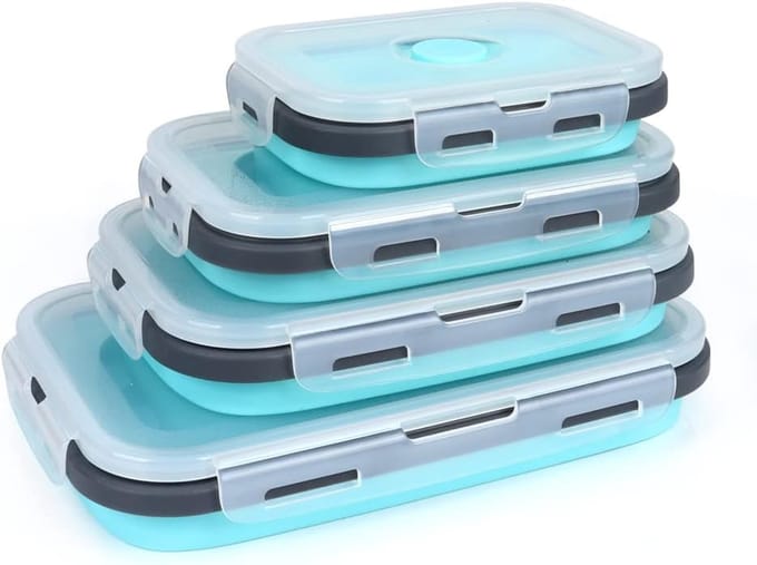 Voedsel Containers - Opslag Set - Keuken Organiseren - Vouwbaar Ontwerp - 4 Delig - Blauw
