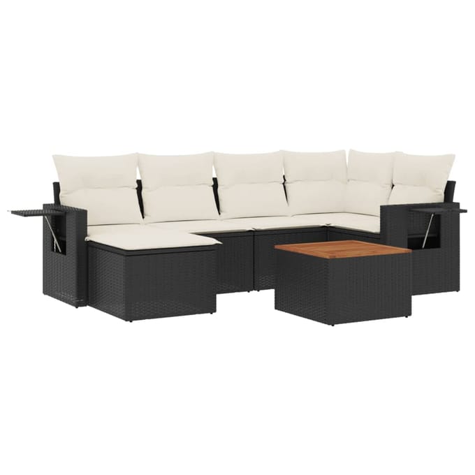 vidaXL - 7-delige - Loungeset - met - kussens - poly - rattan - zwart