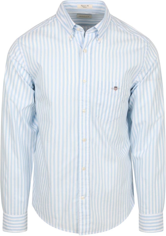 Gant Overhemd Stripe Poplin Classic Blauw - Maat M - Heren - Overhemden Casual