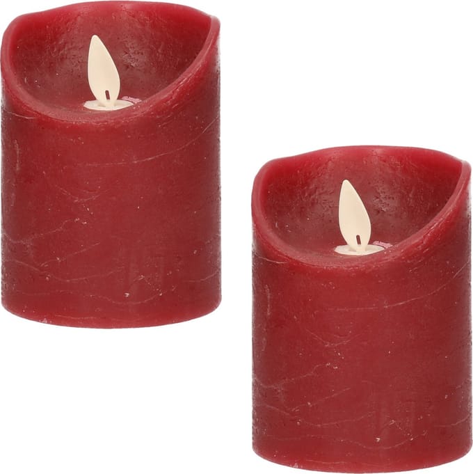 Anna's Collection Stompkaars - 3x - LED - bordeaux rood - H10 cm - bewegende vlam - kaars