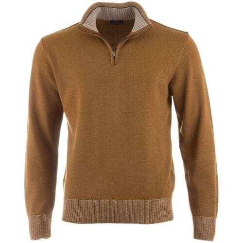 Paul & Shark Trui Shark Tag Soft Cool Touch Wool Half Zip Tabacco / male
