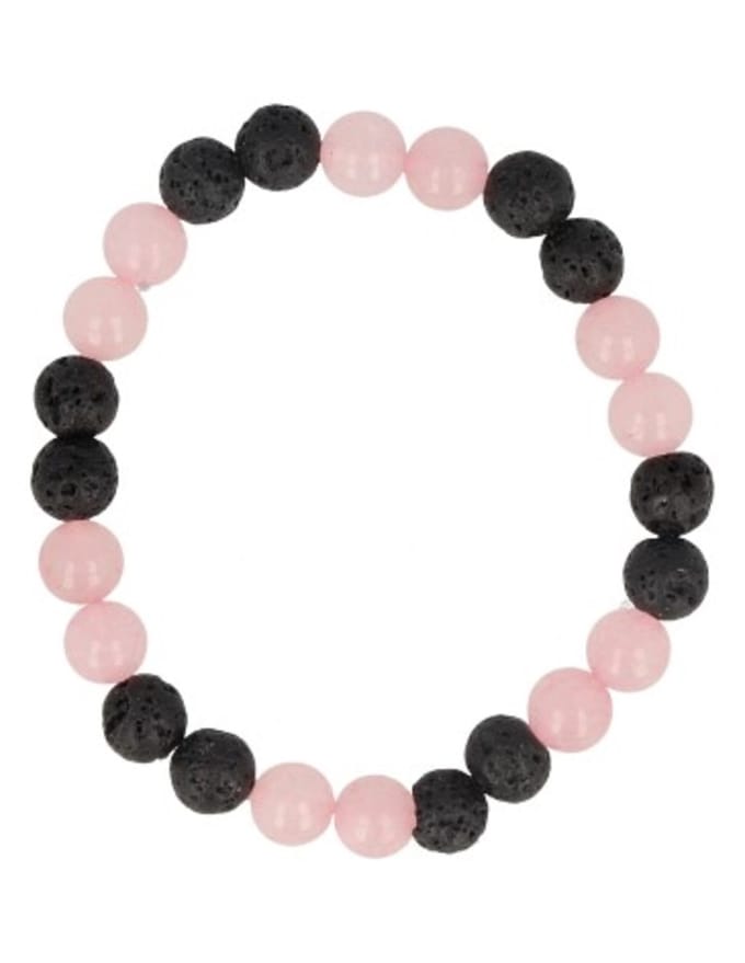 Roze kwarts / Lavasteen kralen armband