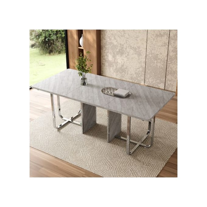 Eettafel - MUVOE - 180x80 cm - 6 personen - Grijs + Zilverkleurig - Modern design grijs