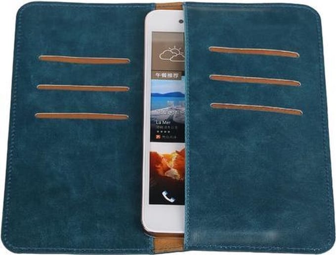 Blauw Pull-up Large Pu portemonnee wallet voor HTC