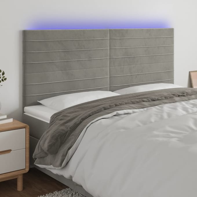 vidaXL - Hoofdbord - LED - 160x5x118/128 - cm - fluweel - lichtgrijs