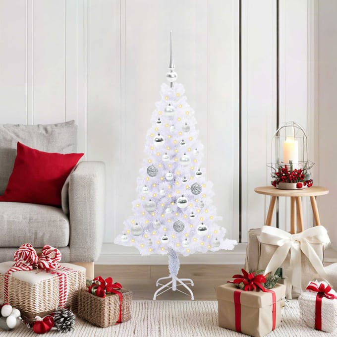 vidaXL - Kunstkerstboom - met - 150 - LED - Wit - 120 - cm - PVC - en - Staal
