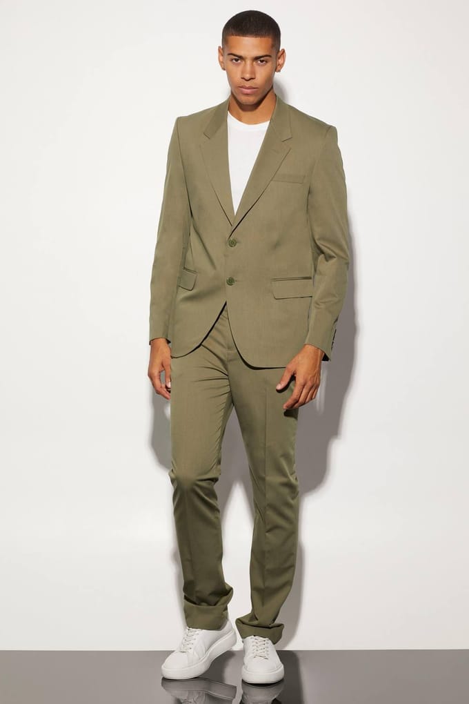 Oversized Boxy Single Breasted Suit Jacket | Olive | Size 46
