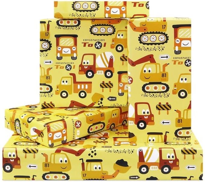 Vt Goods - Inpakpapier - Graafmachine Tractor Vrachtwagen - Geel