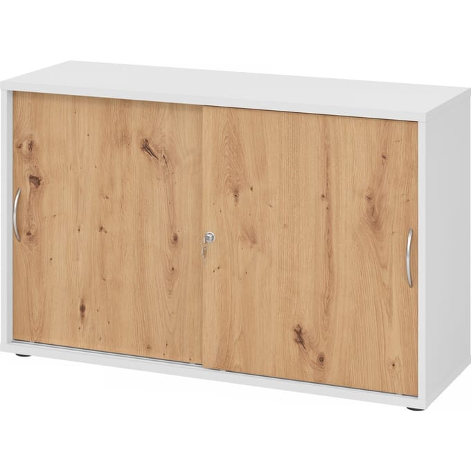 BETA 1752S | Schuifdeurkast | 2 OH - Wit/Essen-Eik Metalen handgreep