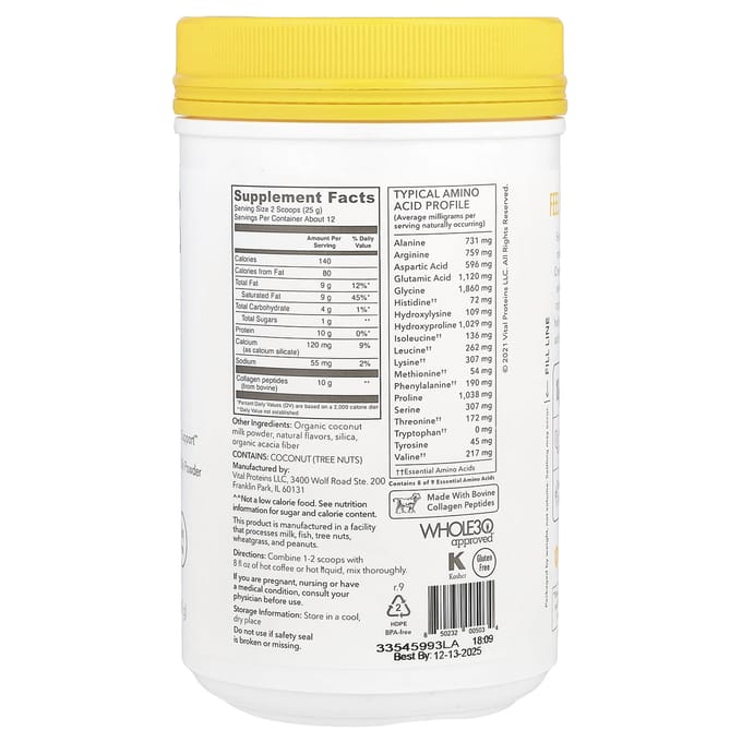 Vital Proteins, Crème au collagène, saveur vanille, 10,6 oz (300 grammes)