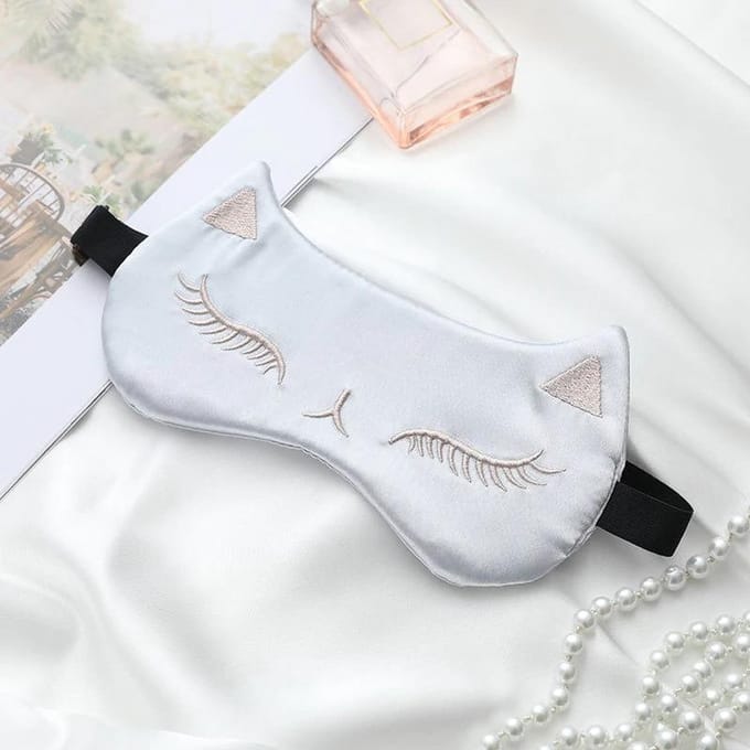 Premium Zijden Slaapmasker - 100% Moerbeizijde - Kat Slaapmasker - Zilver