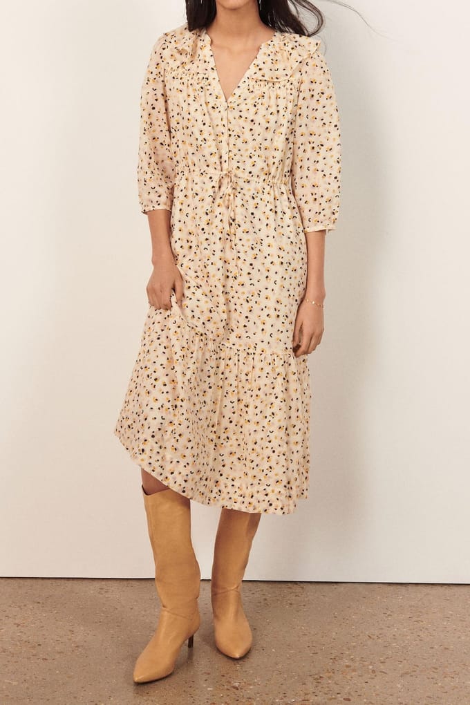 BA&SH Robe Bowie Ecru Maat: M | Midi Jurken Outlet | Dames | Ecru