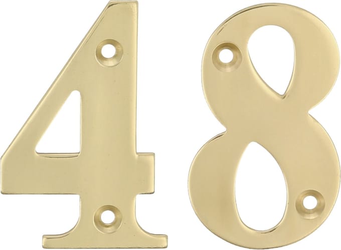 AMIG Huisnummer 48 - massief messing - 5cm - incl. bijpassende schroeven - gepolijst - goudkleur