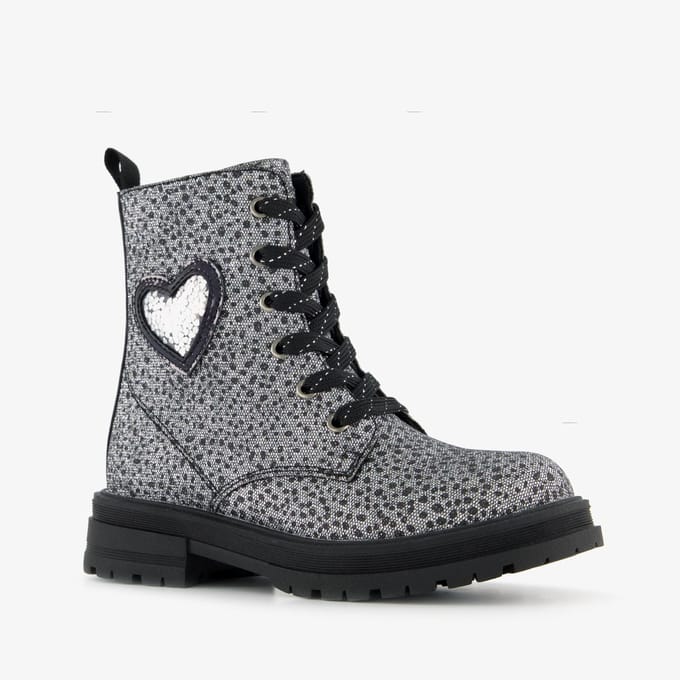 Blue Box meisjes veterboots met hartje zilver - Maat 36
