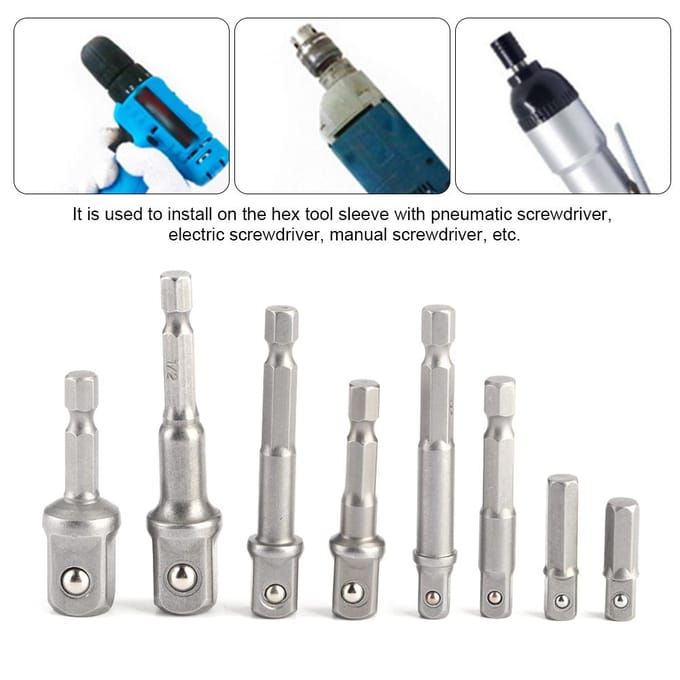 8-delige Socket Adapter Set Driver Zeskant Schacht Slagboor Bits Verlengstuk 1/4in 3/8in 1/2in