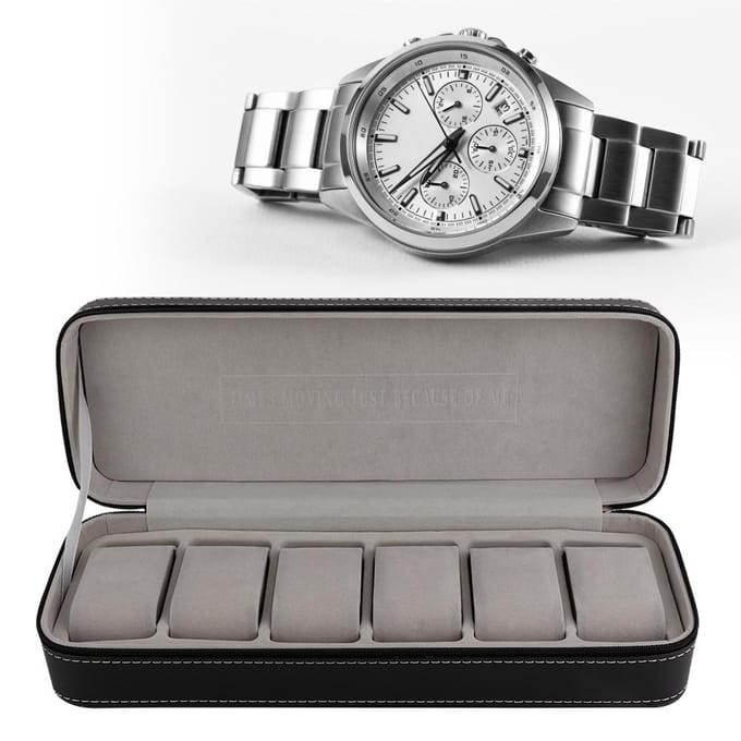 6 Sleuf PU Leer Horloge Opbergkoffer Organizer Displaydoos Gescheiden Vakken black