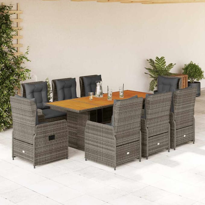 vidaXL - 9-delige - Tuinset - met - kussens - poly - rattan - grijs