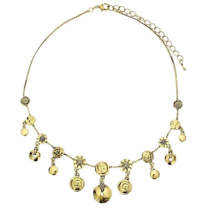 Behave - korte damesketting - munt hangers - boho stijl - goudkleur