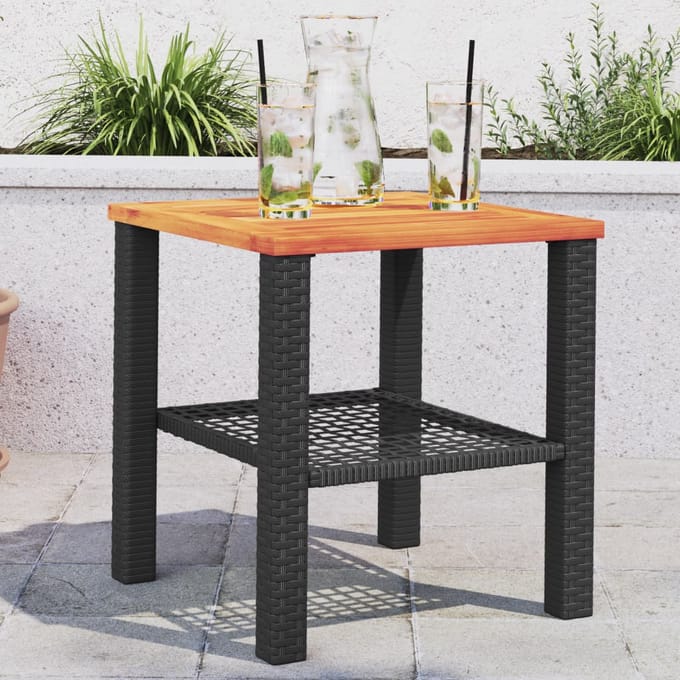 vidaXL - Tuintafel - 40x40x42 - cm - poly - rattan - en - acaciahout - zwart