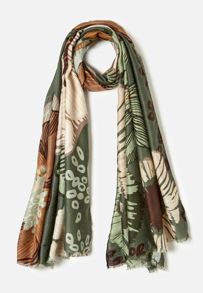 Damart - Sjaal met grote bloemen - Dames - Groen - Eén maat